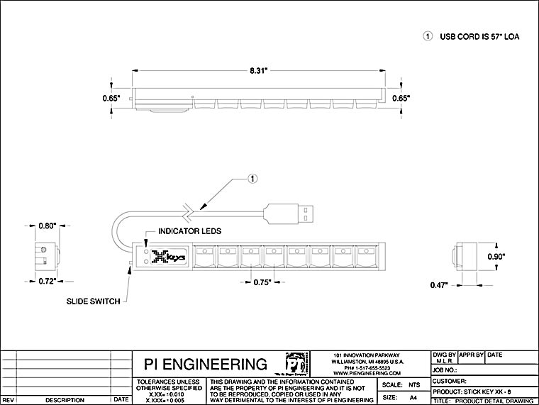 X-keys XK-24 Dimensioned Drawing